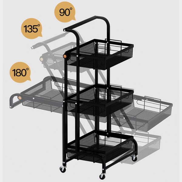 Kitchen 3 Tier Foldable Rolling Cart - Image 4