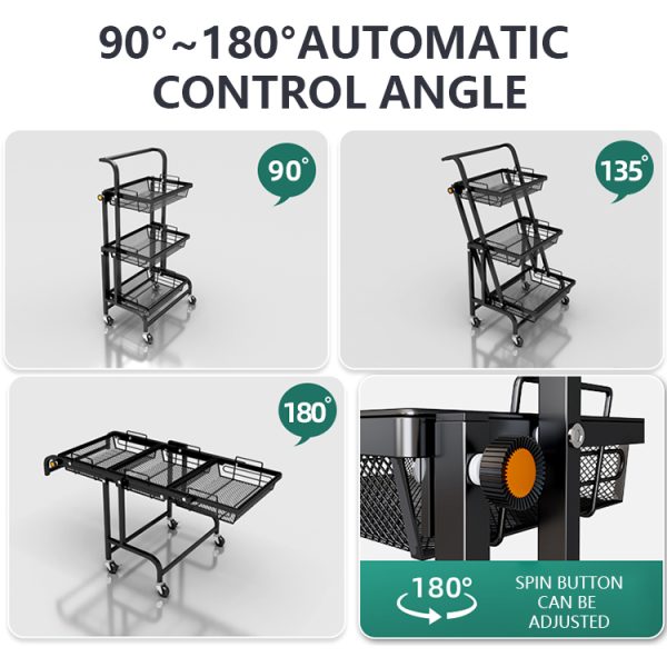 Kitchen 3 Tier Foldable Rolling Cart - Image 6