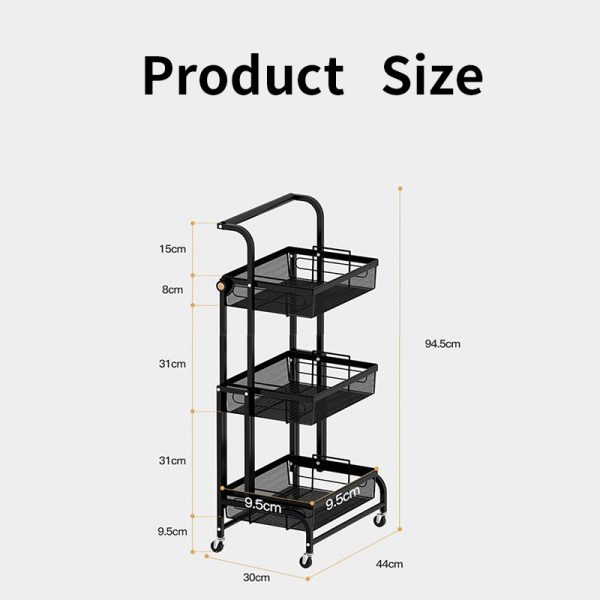 Kitchen 3 Tier Foldable Rolling Cart - Image 7